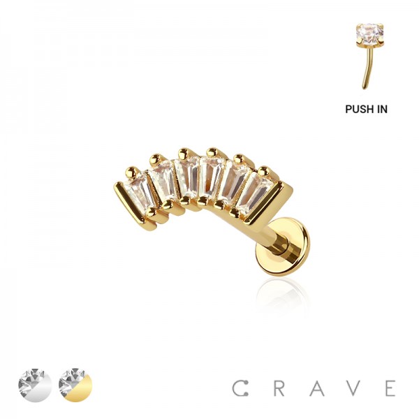 MULTI CZ BAGUETTE  ARCH THREADLESS (PUSH IN) 316L SURGICAL STEEL LABRET SET